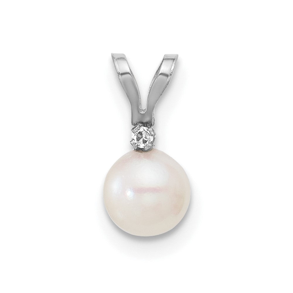 14kw 5-6mm White Round Saltwater Akoya Cultured Pearl Diamond Pendant
