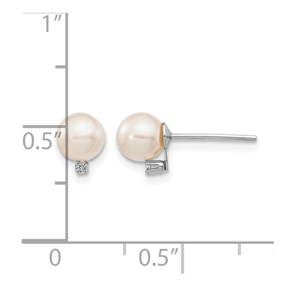14K White Gold 5-6mm Round White Saltwater Akoya .02ct. Diamond Earrings
