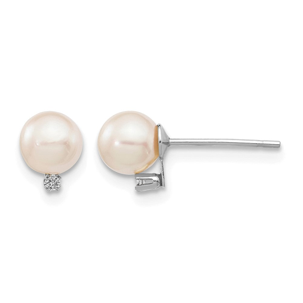 14K White Gold 5-6mm Round White Saltwater Akoya .02ct. Diamond Earrings