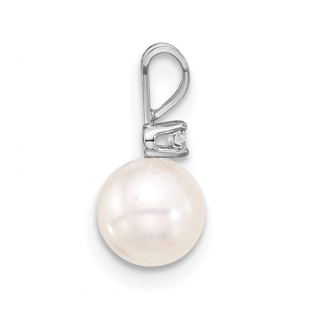 14K White 6-7mm Round White Akoya Pearl and .03ct Diamond Pendant