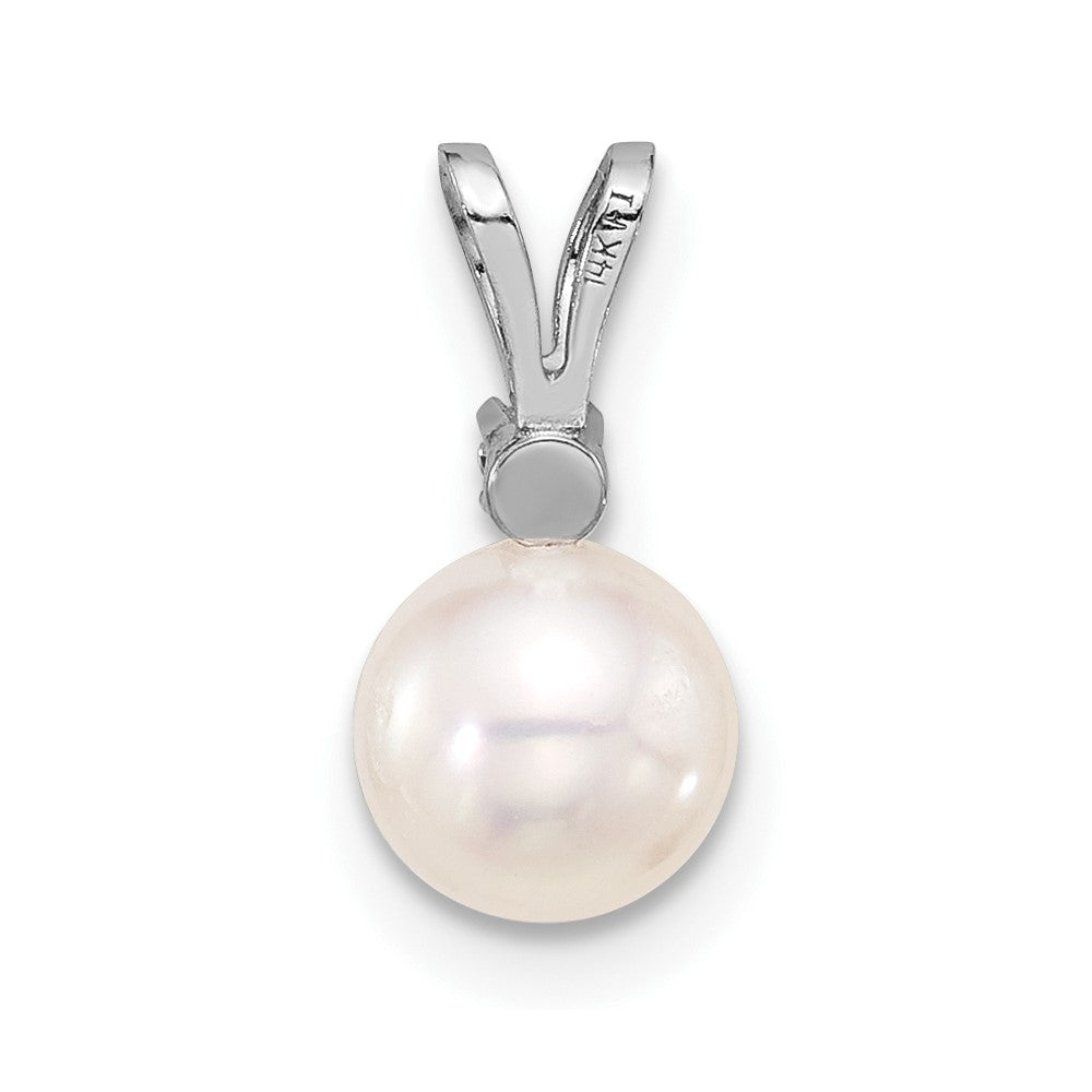 14K White 6-7mm Round White Akoya Pearl and .03ct Diamond Pendant