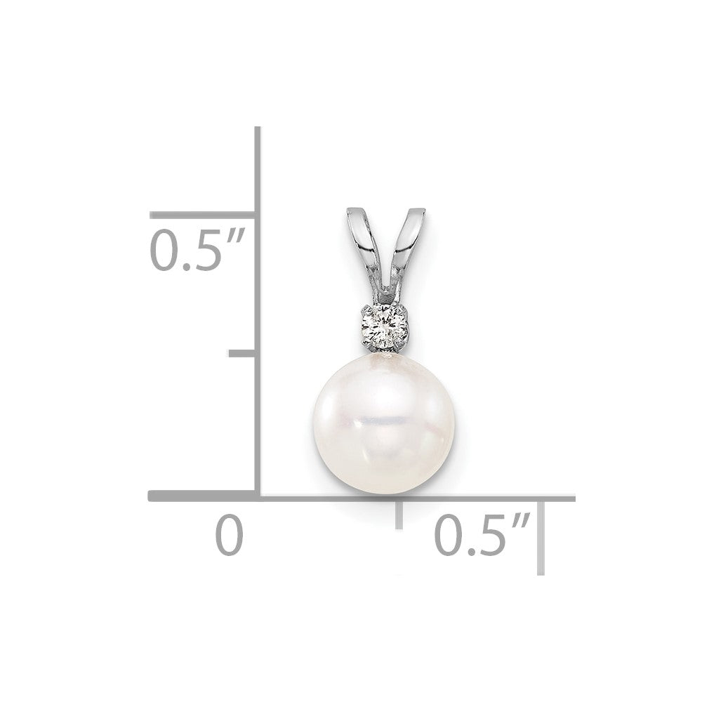 14K White 6-7mm Round White Akoya Pearl and .03ct Diamond Pendant