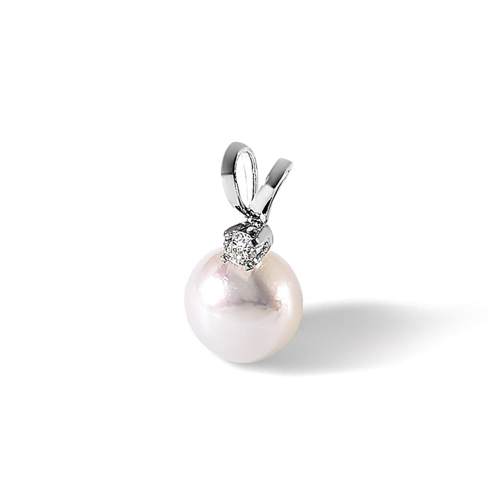 14K White 6-7mm Round White Akoya Pearl and .03ct Diamond Pendant