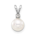 14K White 6-7mm Round White Akoya Pearl and .03ct Diamond Pendant