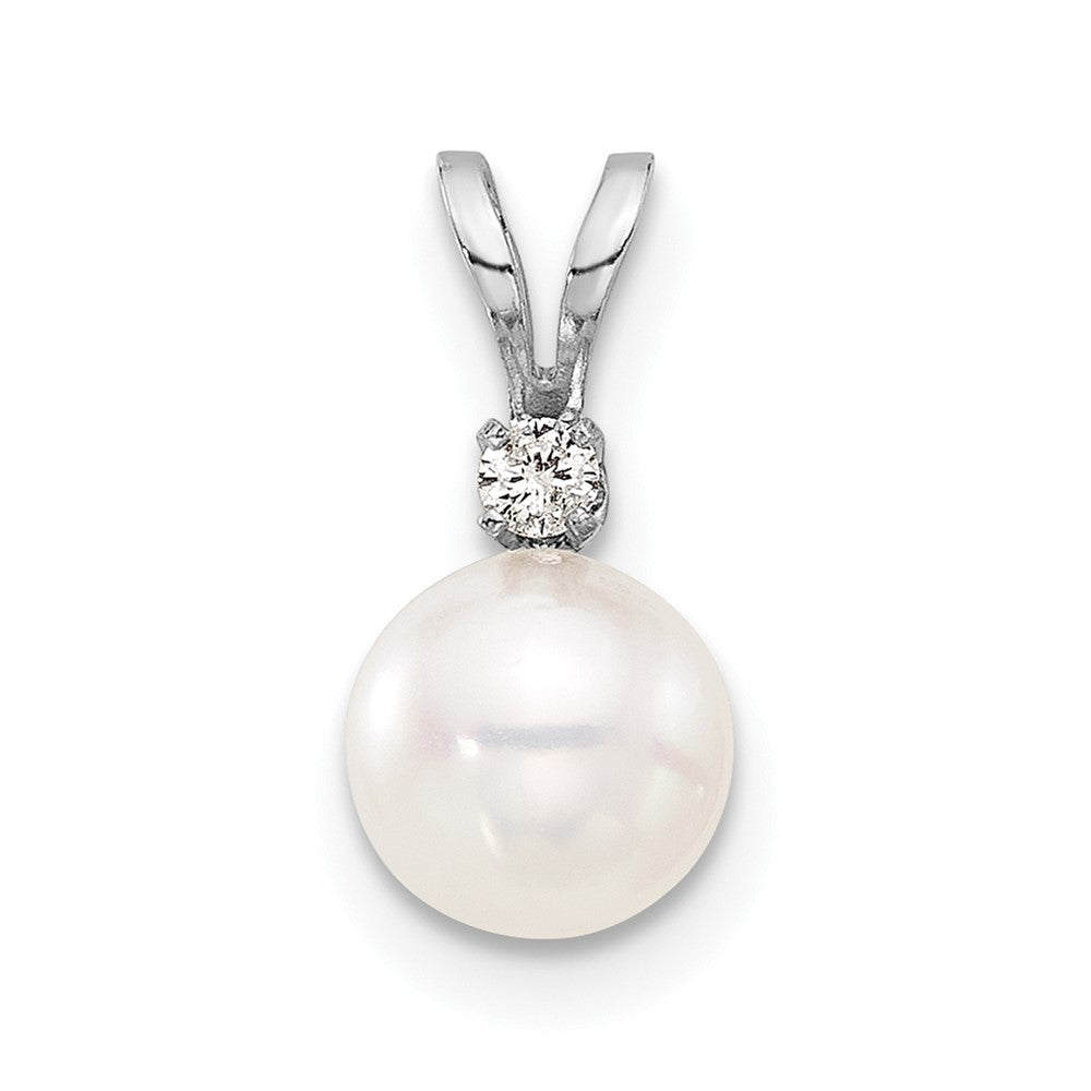 14K White 6-7mm Round White Akoya Pearl and .03ct Diamond Pendant