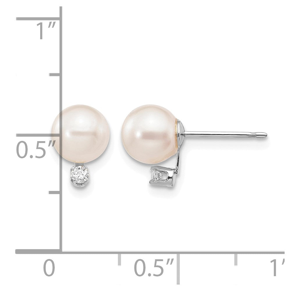 14K White Gold 6-7mm Round White Saltwater Akoya .06ct. Diamond Earrings
