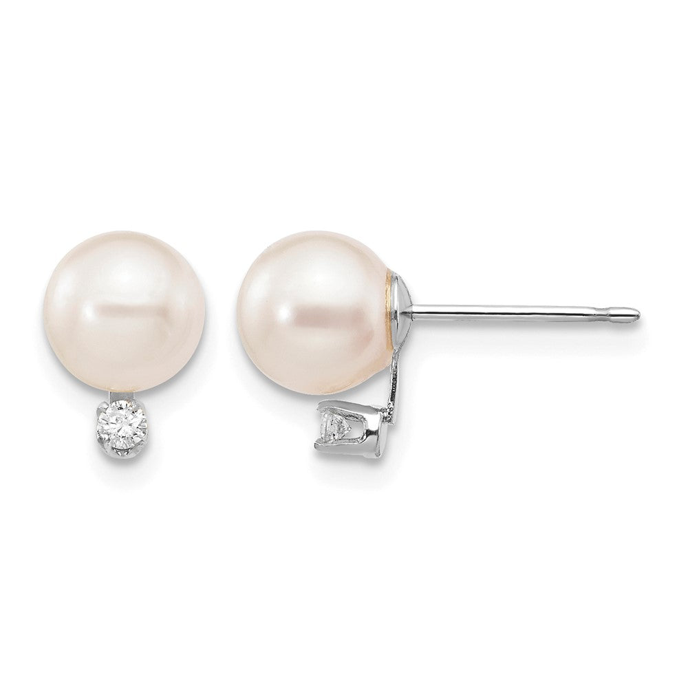 14K White Gold 6-7mm Round White Saltwater Akoya .06ct. Diamond Earrings