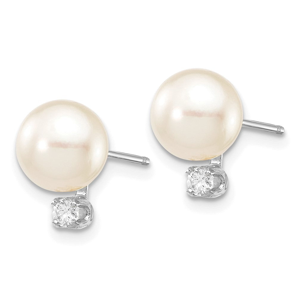 14K White Gold 7-8mm Round White Saltwater Akoya .10ct. Diamond Earrings