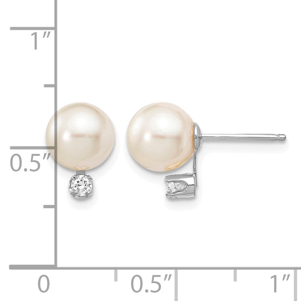 14K White Gold 7-8mm Round White Saltwater Akoya .10ct. Diamond Earrings
