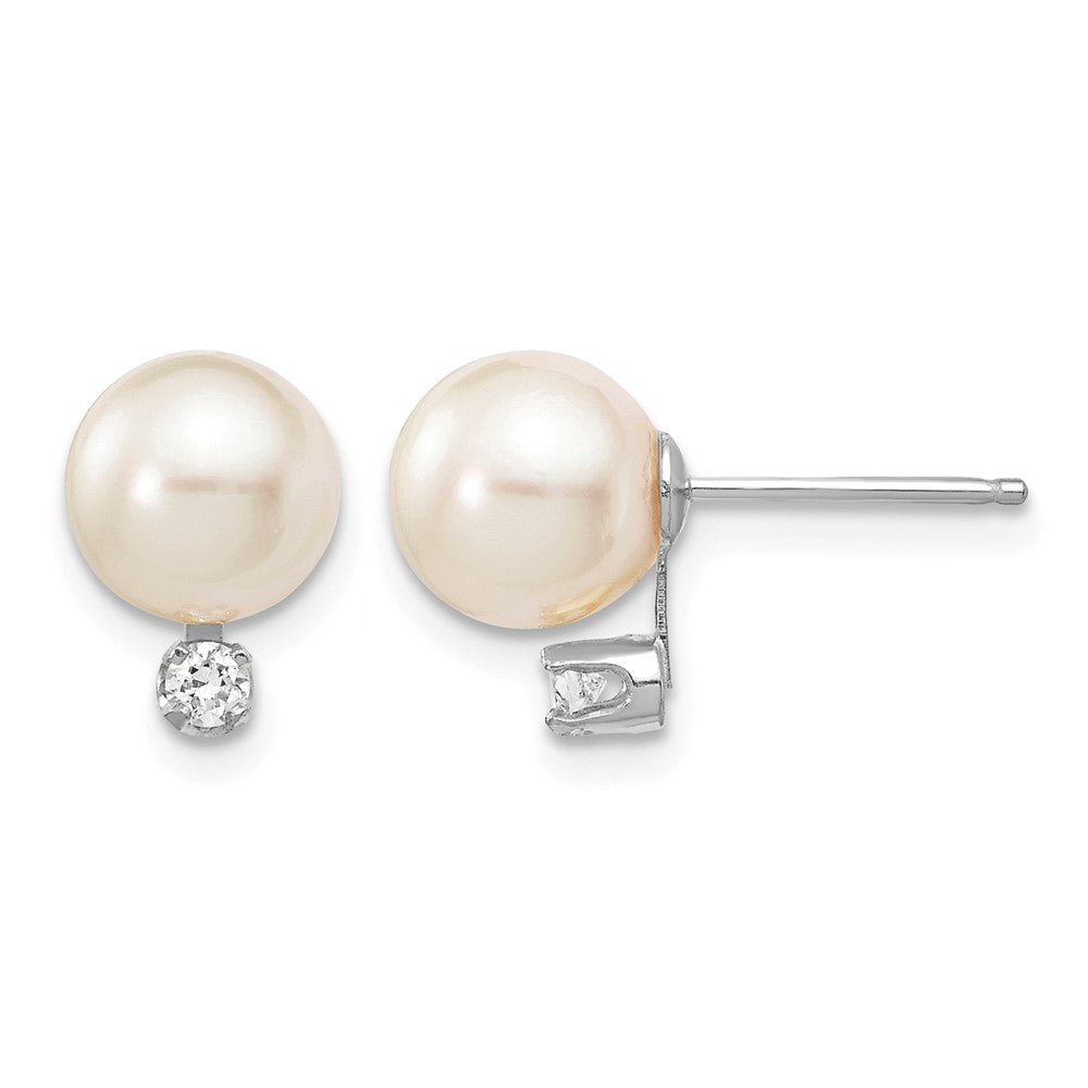 14K White Gold 7-8mm Round White Saltwater Akoya .10ct. Diamond Earrings