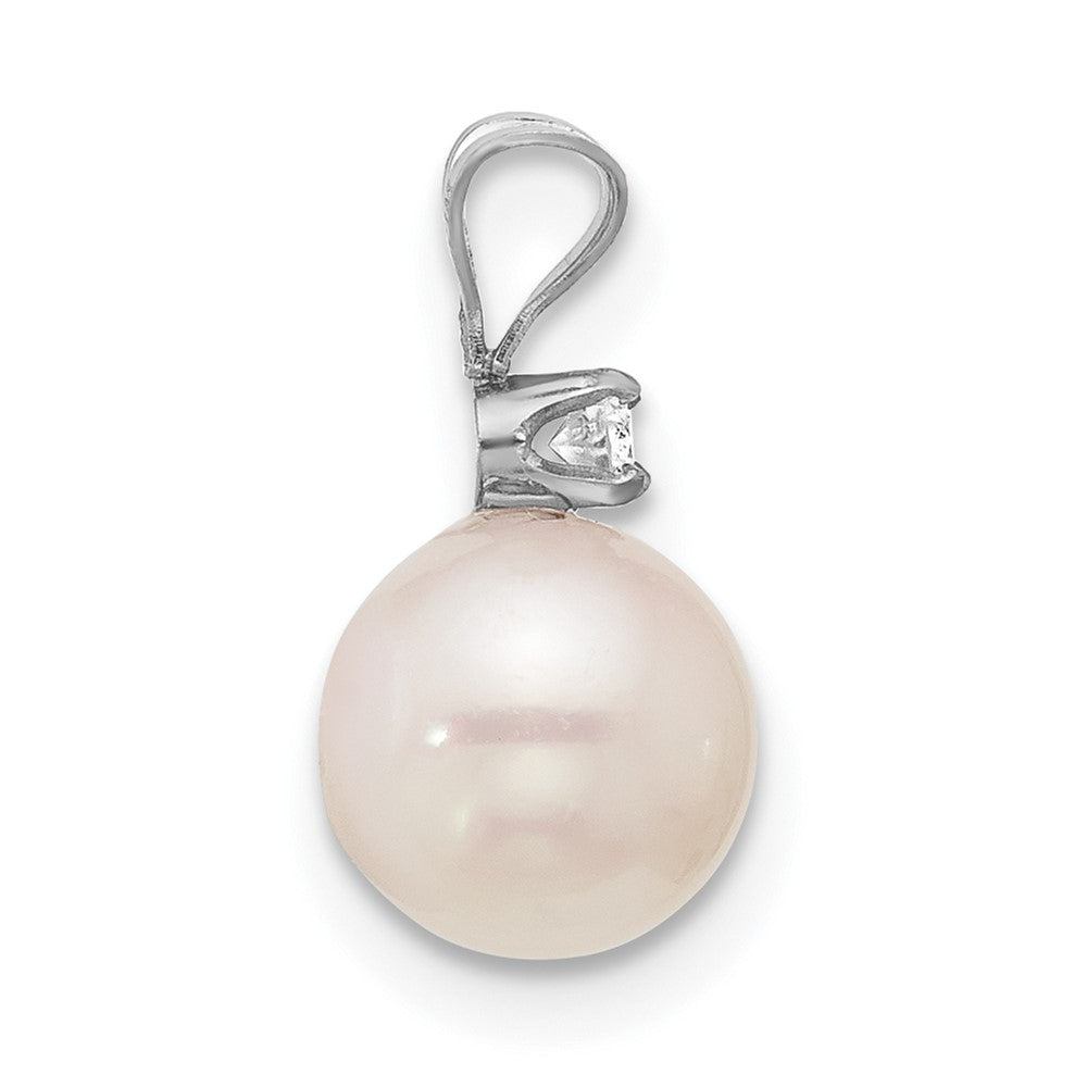 14K White Gold 7-8mm Round White Saltwater Akoya .05ct Diamond Pendant