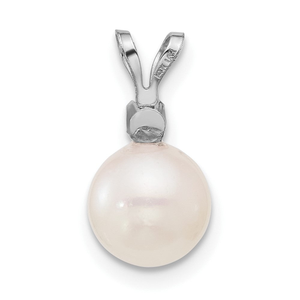 14K White Gold 7-8mm Round White Saltwater Akoya .05ct Diamond Pendant
