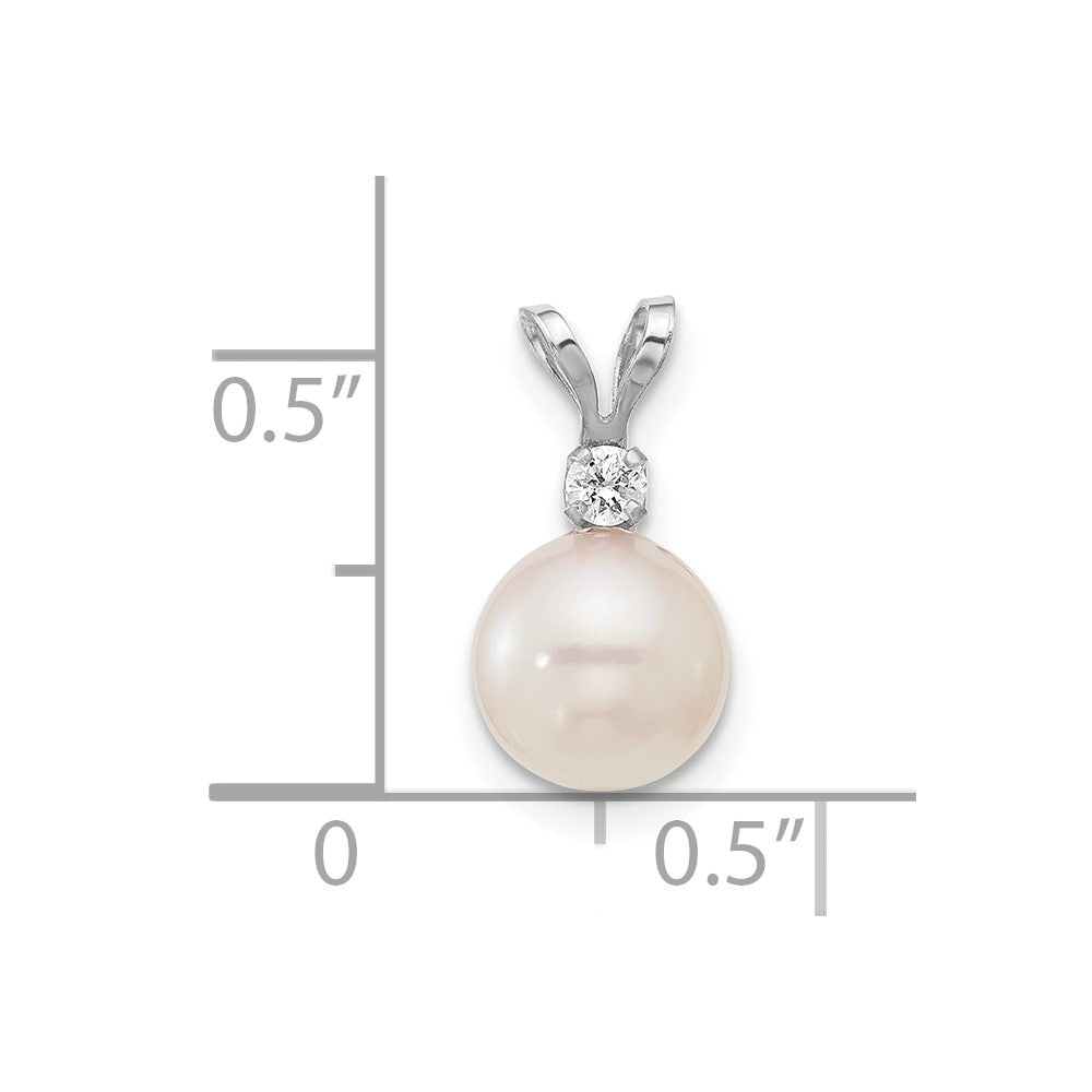 14K White Gold 7-8mm Round White Saltwater Akoya .05ct Diamond Pendant