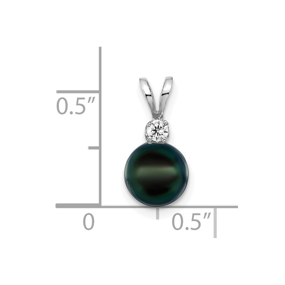 14kw 7-8mm Black Round Saltwater Akoya Cultured Pearl Diamond Post Pendants