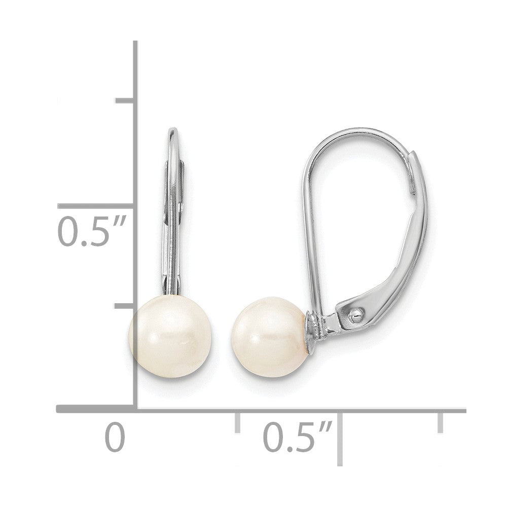 14K White Gold 5-6mm Round White Saltwater Akoya Pearl Leverback Earrings