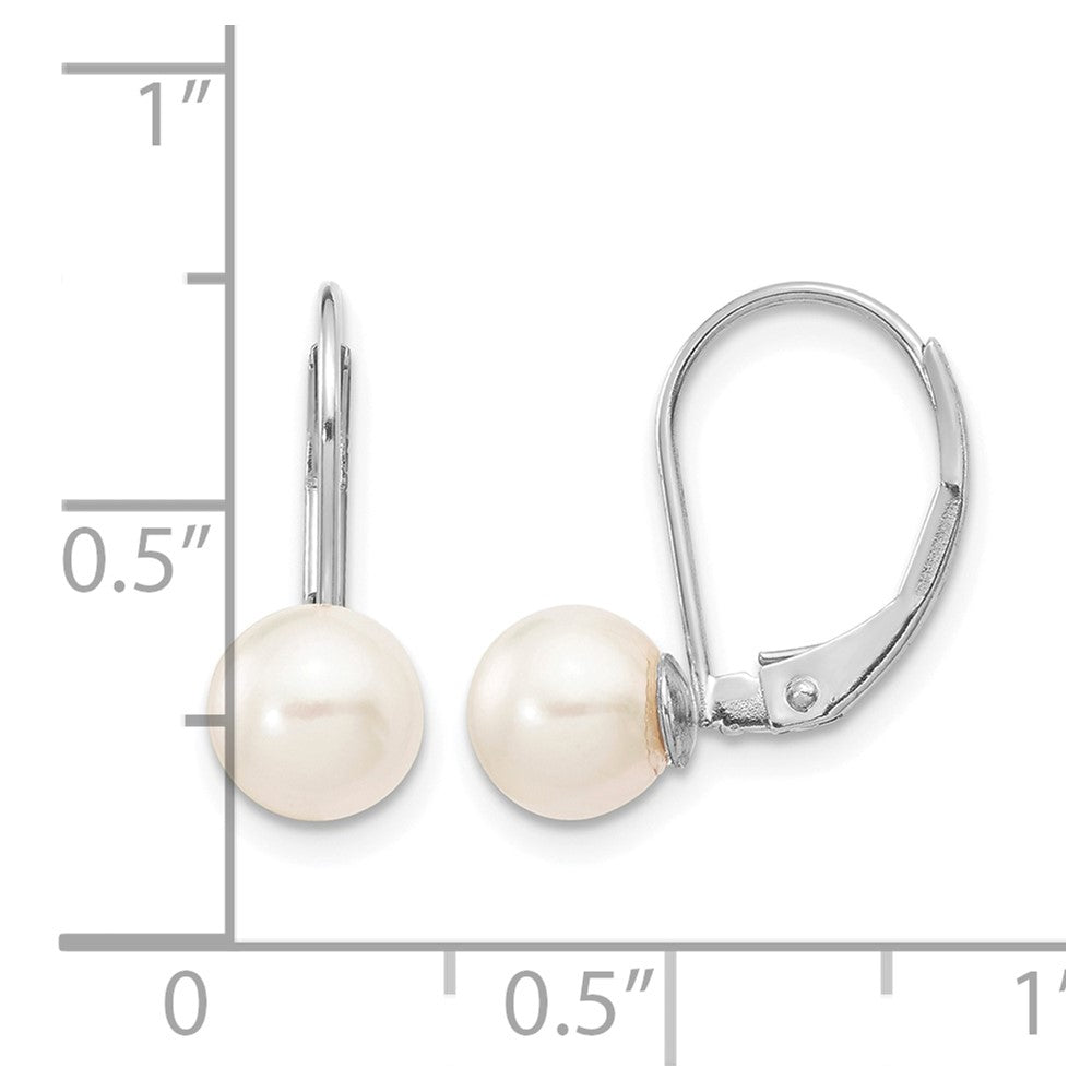 14K White Gold 6-7mm Round White Akoya Pearl Leverback Earrings