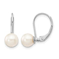 14K White Gold 6-7mm Round White Akoya Pearl Leverback Earrings