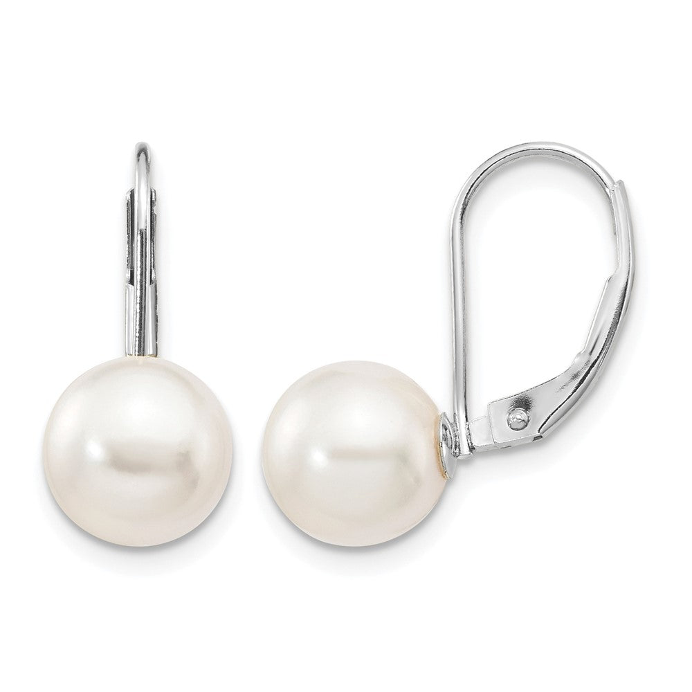 14K White Gold 8-9mm Round White Saltwater Akoya Leverback Earrings
