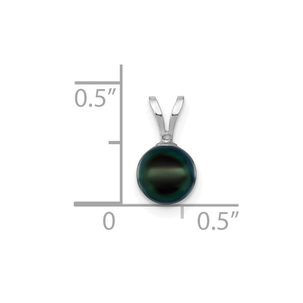14K White Gold 6-7mm Round Black Saltwater Akoya Pendant