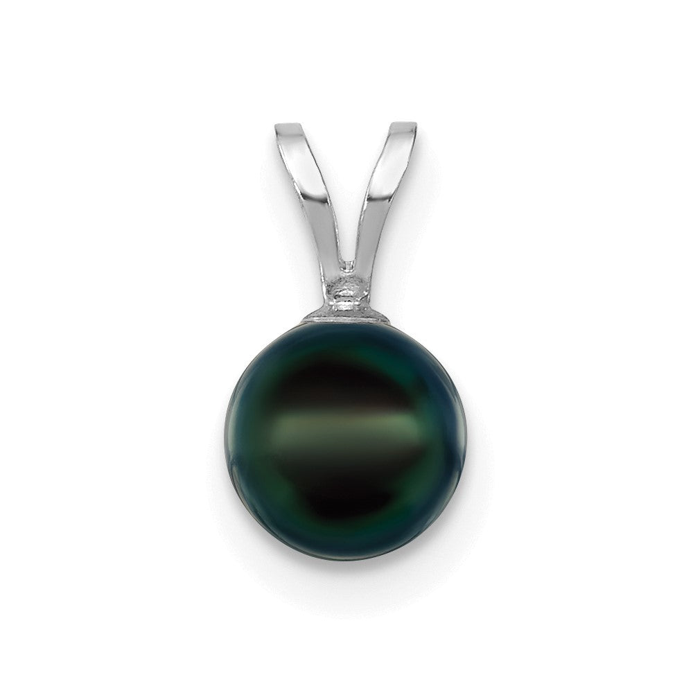 14K White Gold 6-7mm Round Black Saltwater Akoya Pendant