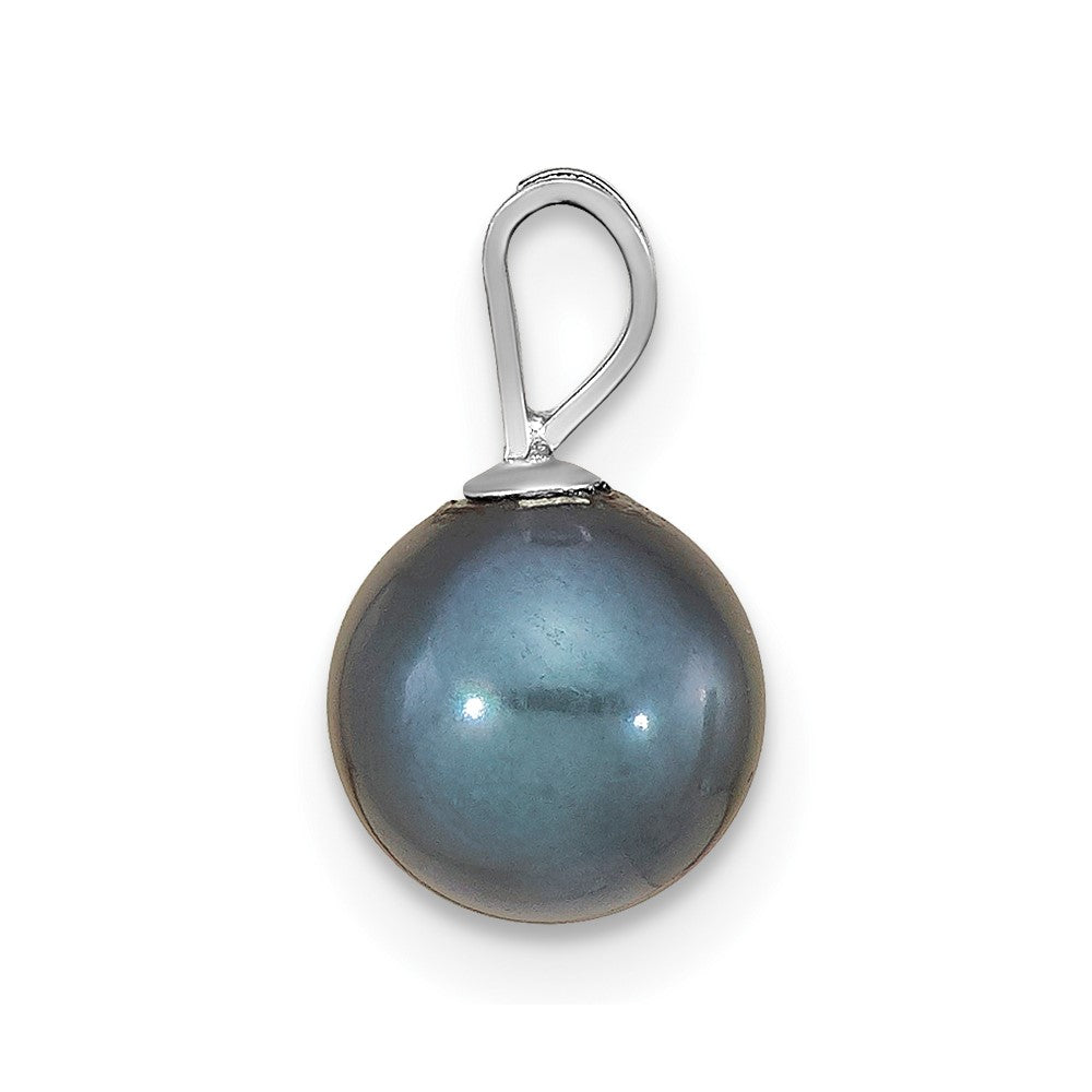 14K White Gold 7-8mm Round Black Saltwater Akoya Pendant