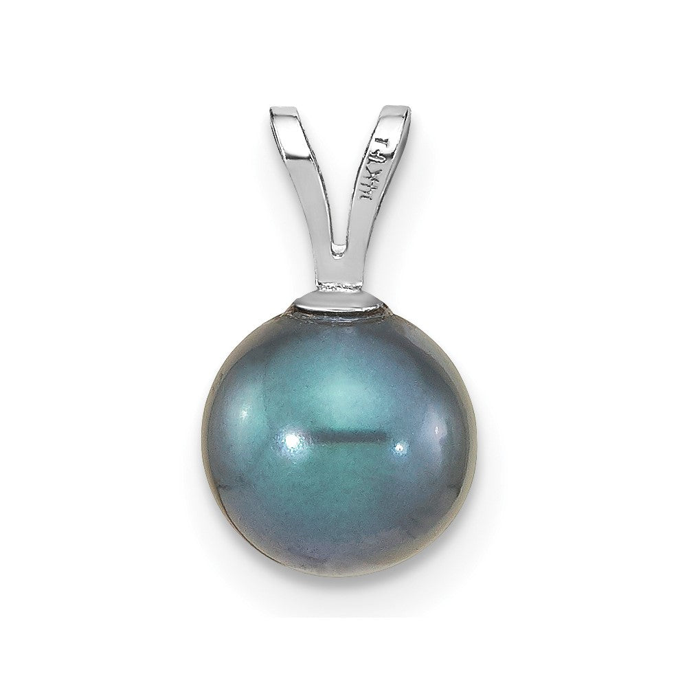 14K White Gold 7-8mm Round Black Saltwater Akoya Pendant