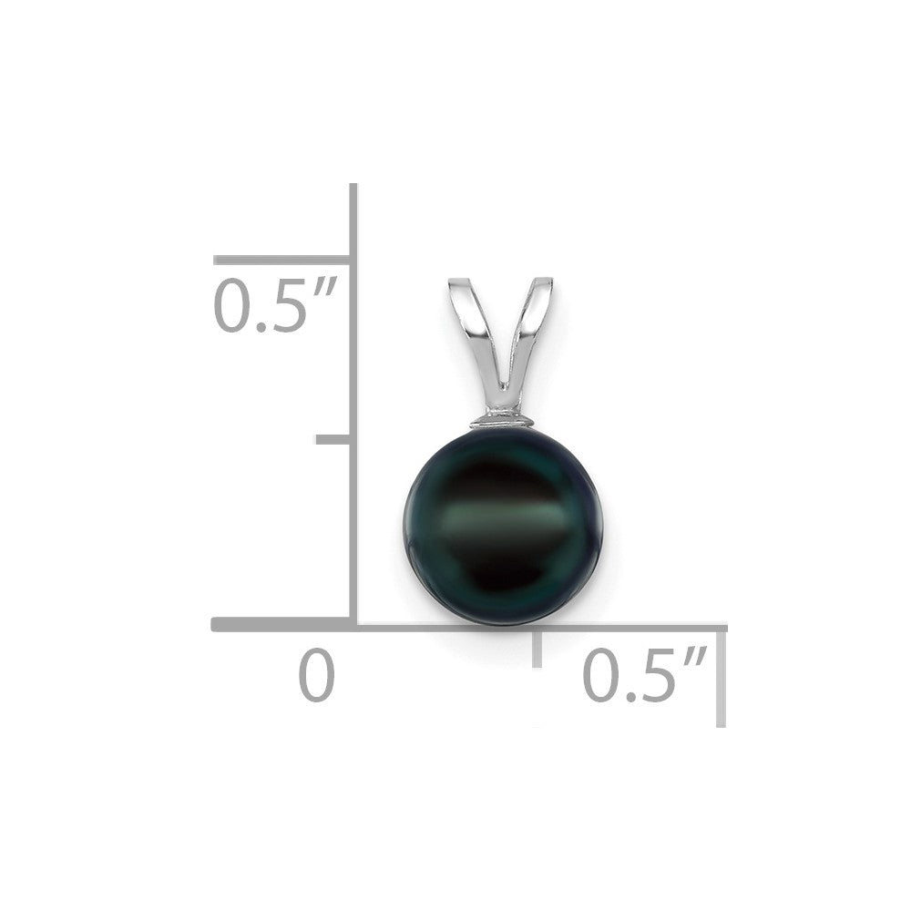14K White Gold 7-8mm Round Black Saltwater Akoya Pendant