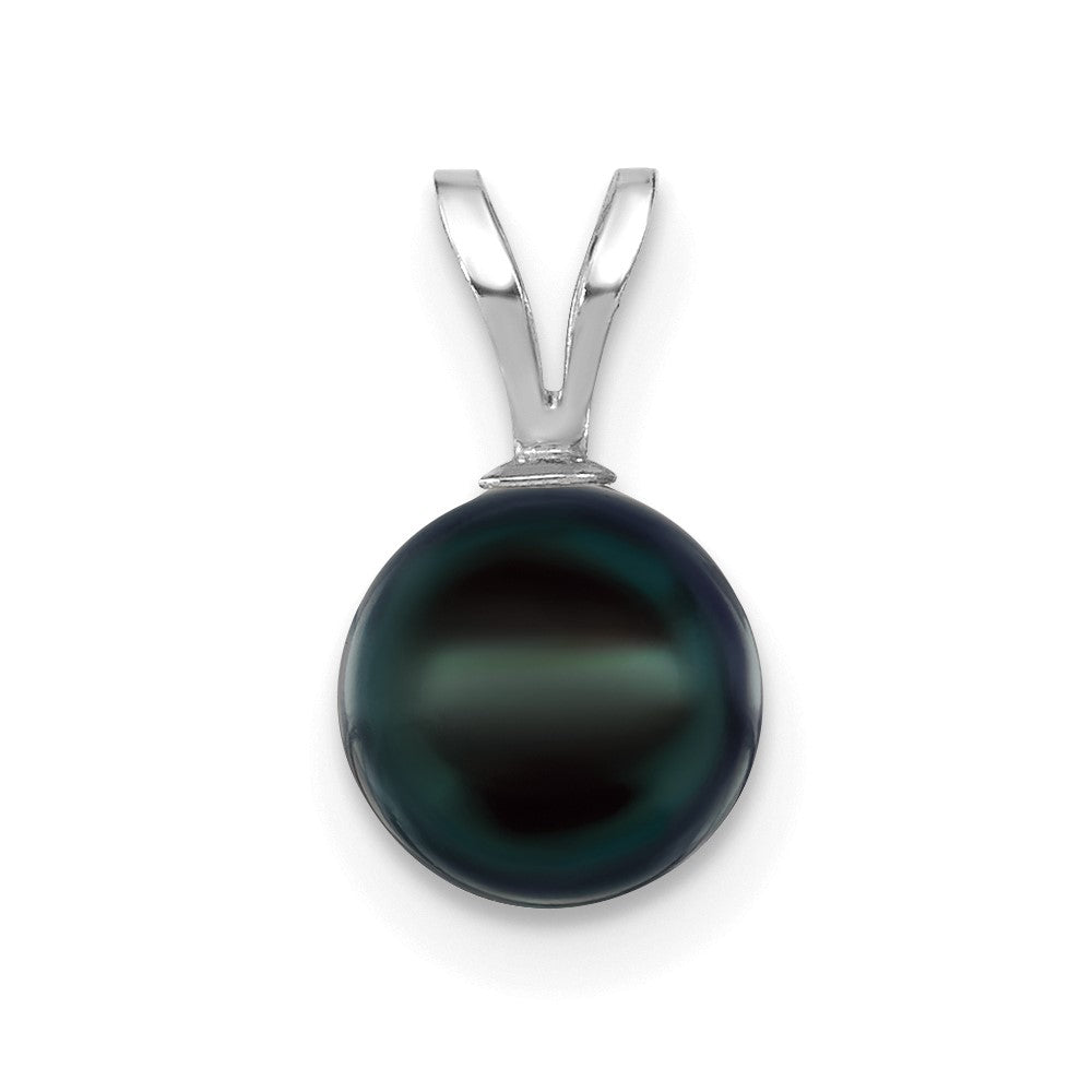 14K White Gold 7-8mm Round Black Saltwater Akoya Pendant