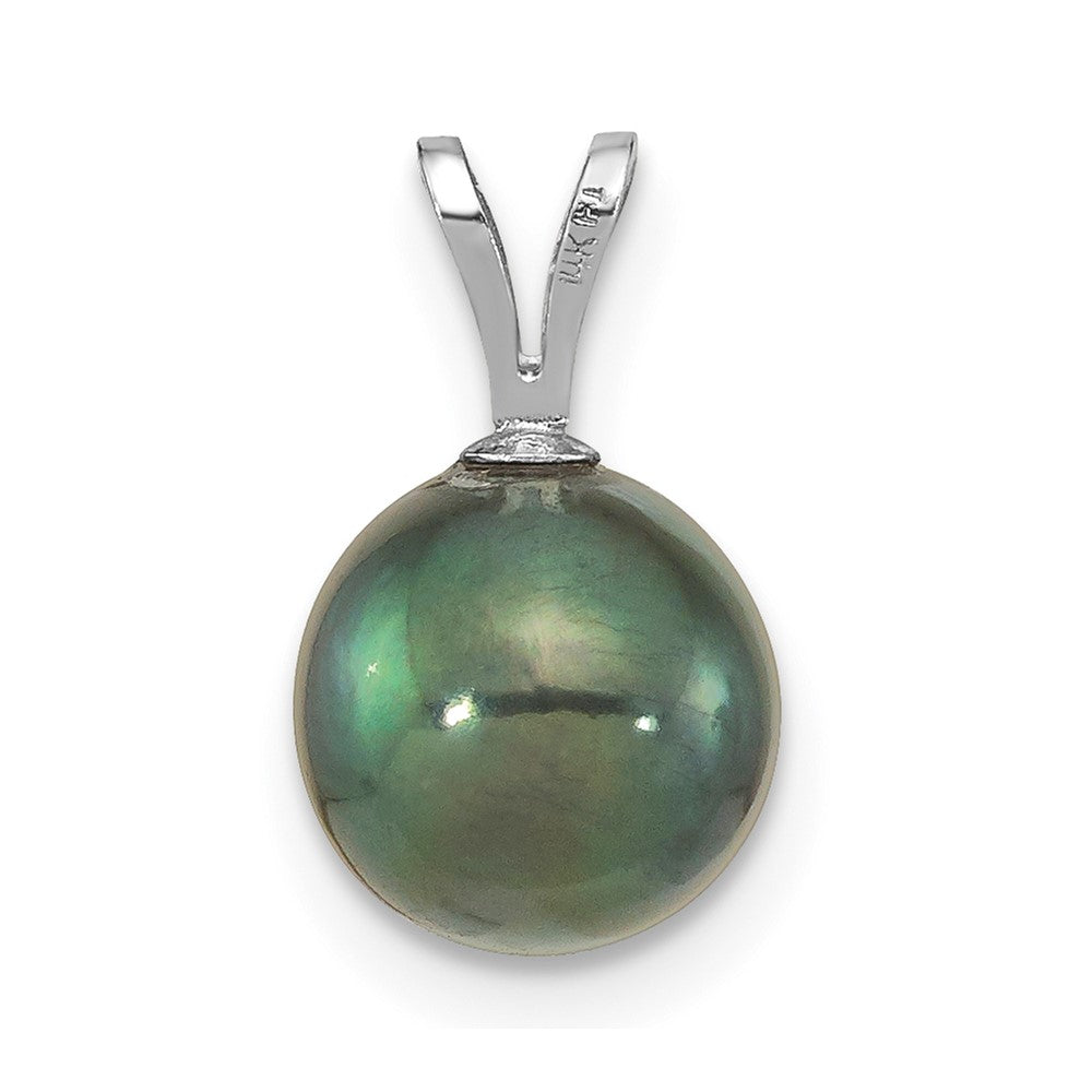14K White Gold 8-9mm Round Black Saltwater Akoya Pendant