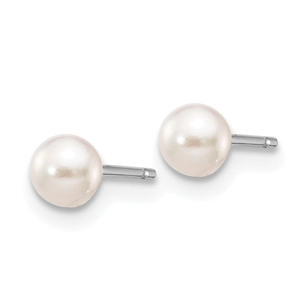 14K White Gold 3-4mm Round White Saltwater Akoya Cultured Pearl Earrings