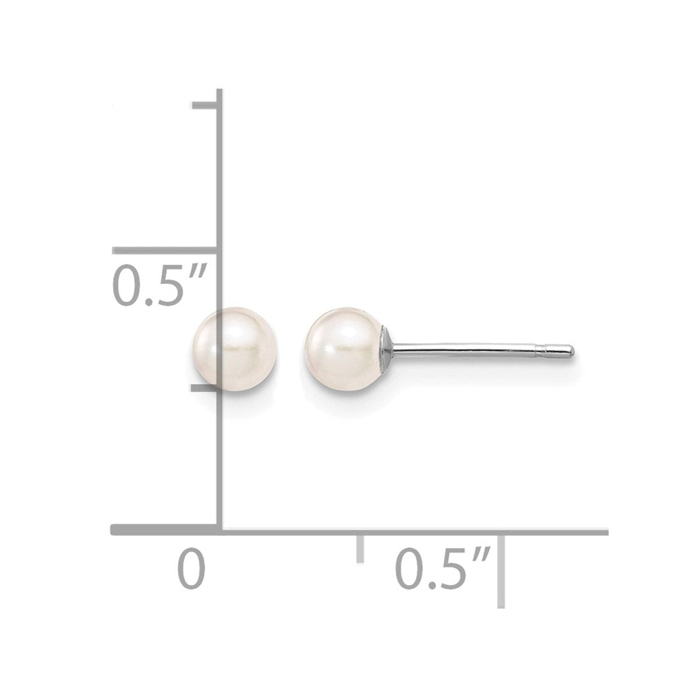 14K White Gold 3-4mm Round White Saltwater Akoya Cultured Pearl Earrings