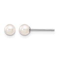 14K White Gold 3-4mm Round White Saltwater Akoya Cultured Pearl Earrings