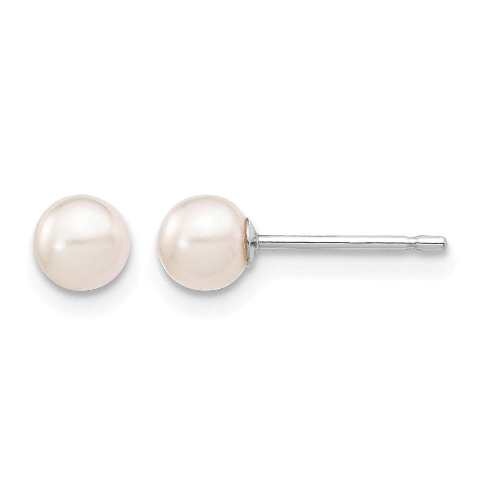 14K White Gold 4-5mm Round White Saltwater Akoya Cultured Pearl Earrings