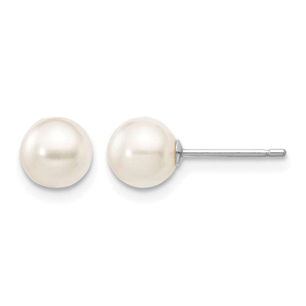14K White Gold 5-6mm Round White Saltwater Akoya Cultured Pearl Earrings
