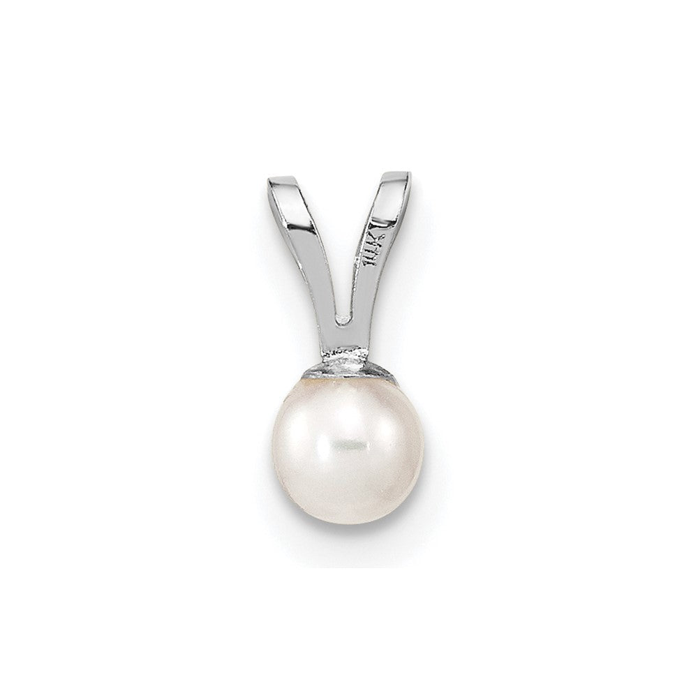 14k WG 3-4mm Round White Freshwater Cultured Pearl Pendant