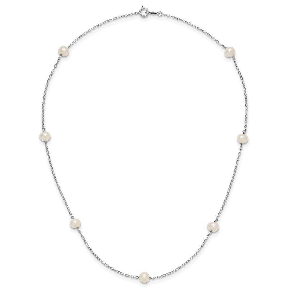 14K White Gold 5-6mm Round White FWC Pearl 7 Station Necklace