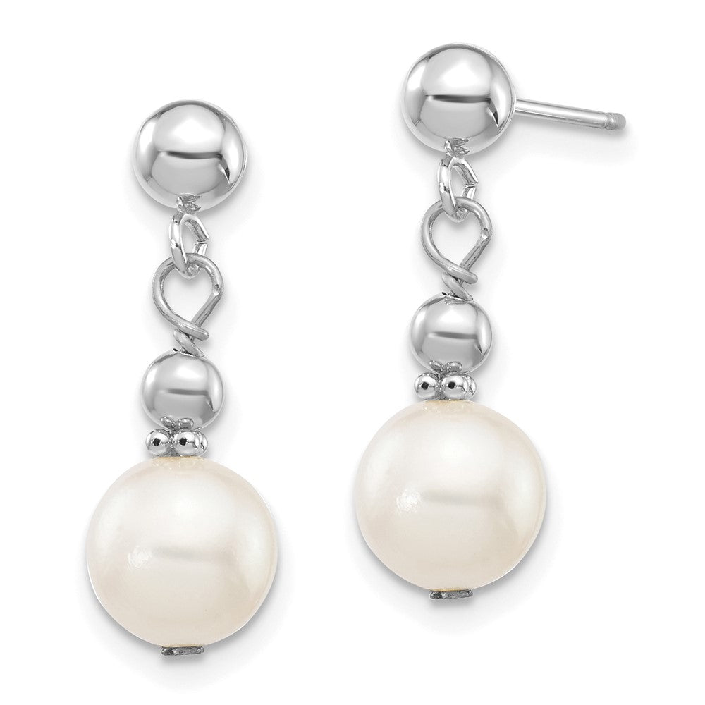 14kw 7-8mm White Semi-round Freshwater Cultured Pearl Post Dangle Earrings