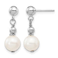 14kw 7-8mm White Semi-round Freshwater Cultured Pearl Post Dangle Earrings