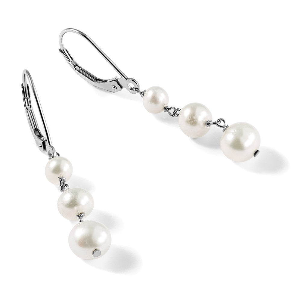 14KW 4-6mm Semi Round White Freshwater Cultured Pearl Dangle Earrings