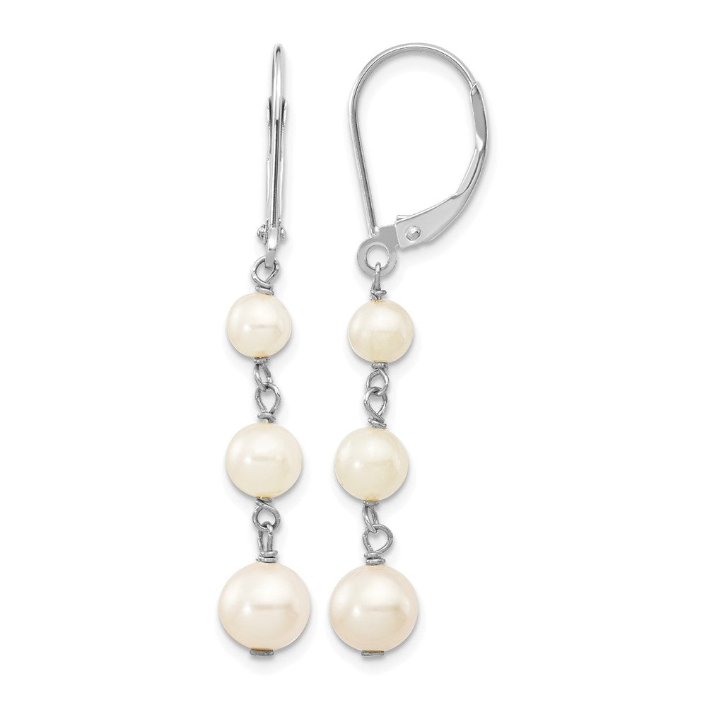 14KW 4-6mm Semi Round White Freshwater Cultured Pearl Dangle Earrings