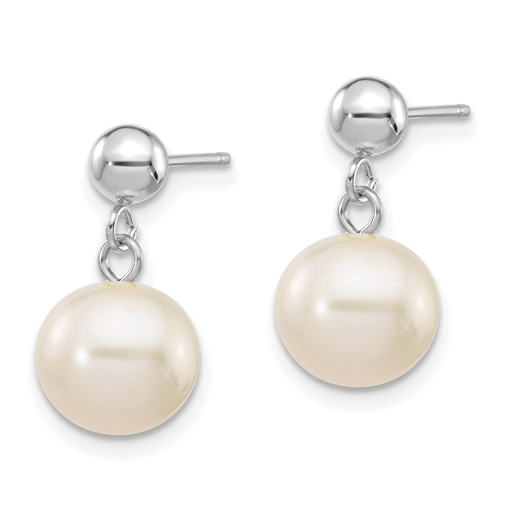 14kw 8-8.5mm White Round Freshwater Cultured Pearl Post Dangle Earrings