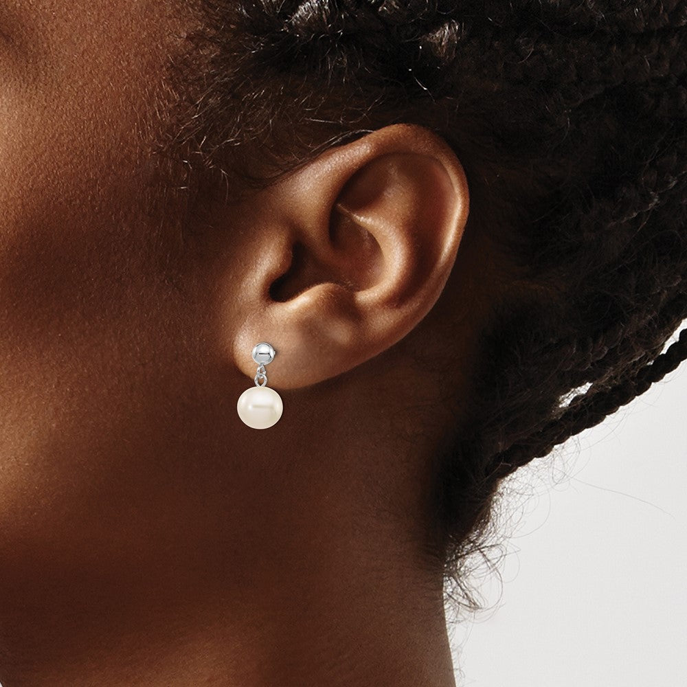 14kw 8-8.5mm White Round Freshwater Cultured Pearl Post Dangle Earrings
