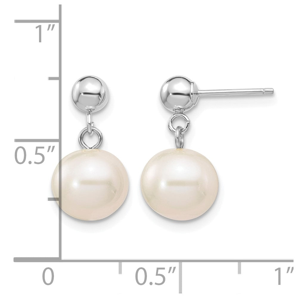 14kw 8-8.5mm White Round Freshwater Cultured Pearl Post Dangle Earrings