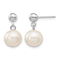 14kw 8-8.5mm White Round Freshwater Cultured Pearl Post Dangle Earrings