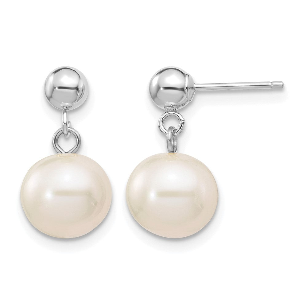 14kw 8-8.5mm White Round Freshwater Cultured Pearl Post Dangle Earrings