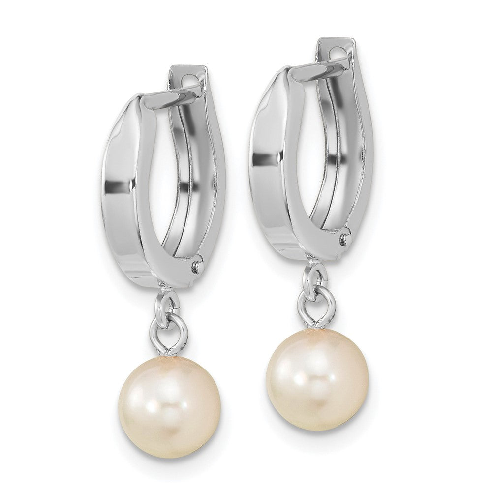 14k WG 6-7mm Rnd Akoya Saltwater Cultured Pearl Dangle Hoop Earrings