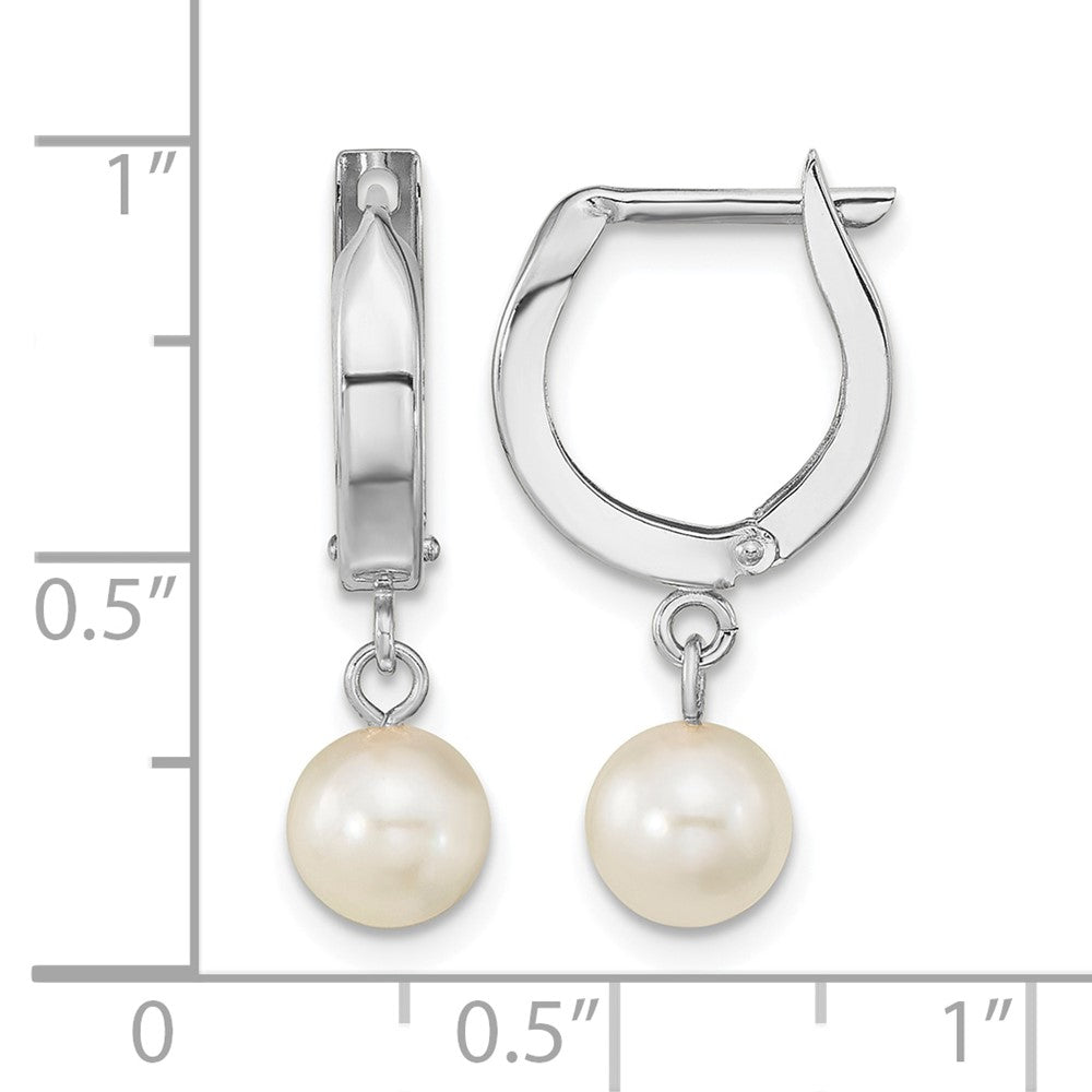 14k WG 6-7mm Rnd Akoya Saltwater Cultured Pearl Dangle Hoop Earrings
