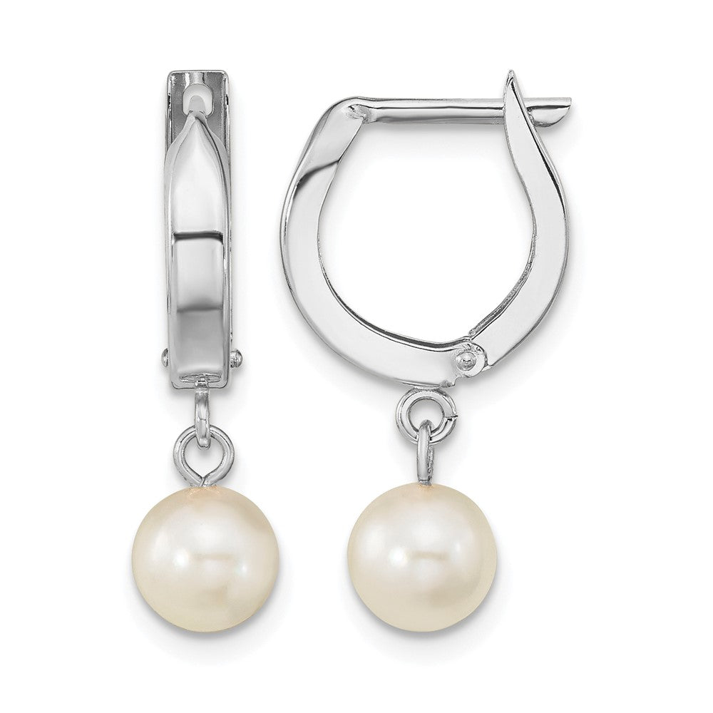 14k WG 6-7mm Rnd Akoya Saltwater Cultured Pearl Dangle Hoop Earrings