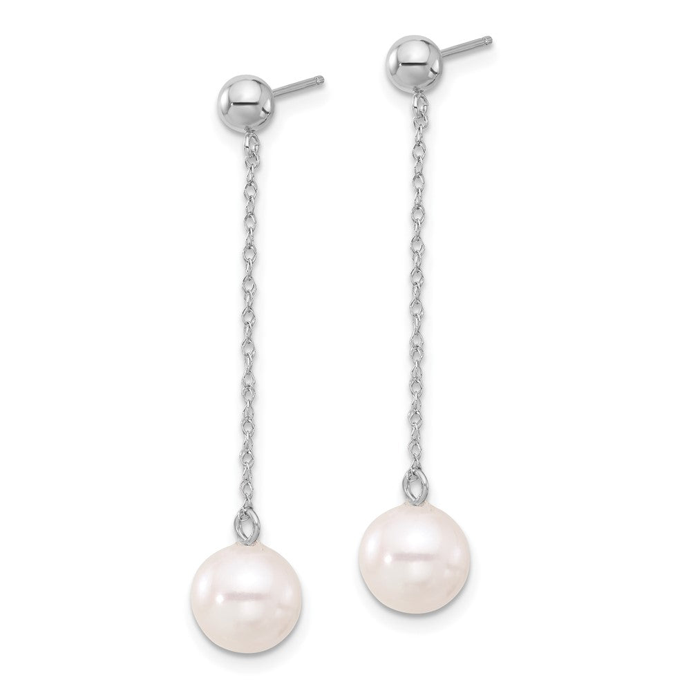 14kw 7-8mm White Round Freshwater Cultured Pearl Post Dangle Earrings