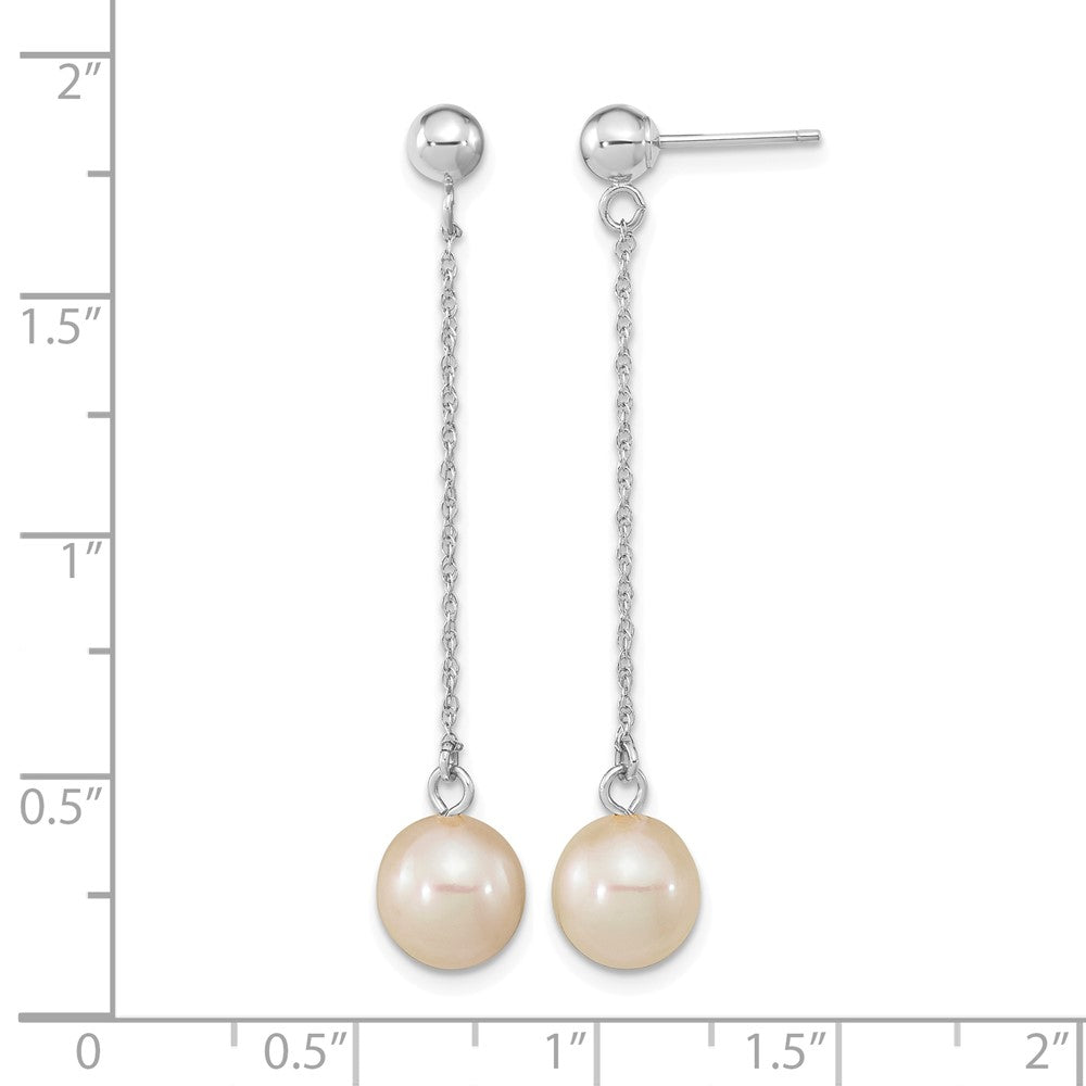 14kw 7-8mm White Round Freshwater Cultured Pearl Post Dangle Earrings